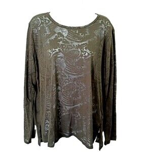 Joe Fresh Black Top Size XL Burnout Witchy Goth Renaissance Sheer Lace Fairy